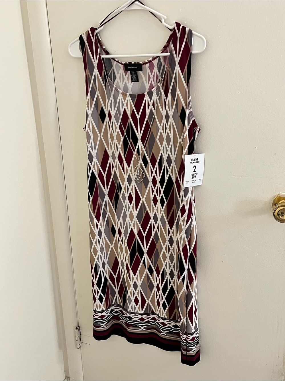 R&M Richards Size 14 Geometric Diamond Sheath Dress + Necklace NWT